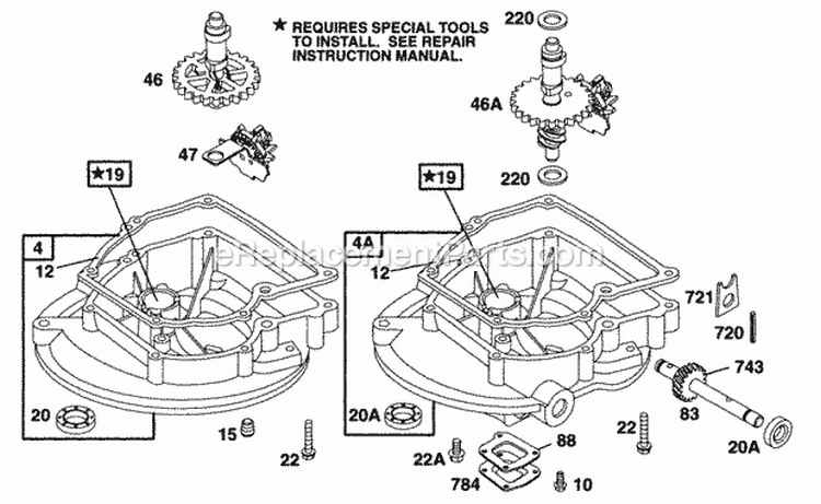 Sump Bases Cams Diagram and Parts List for  Briggs and Stratton Engine